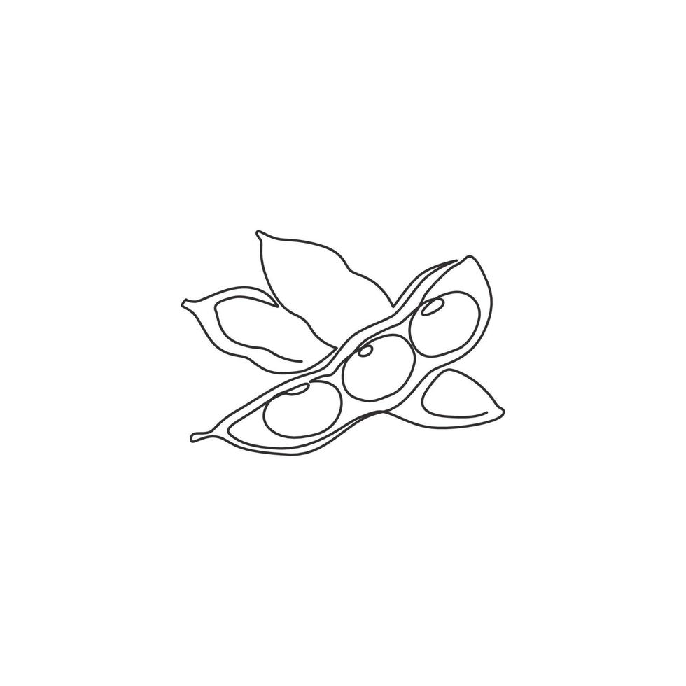 un dibujo de línea continua de edamame verde orgánico y saludable para la identidad del logotipo de la granja. concepto de guisante japonés fresco para icono vegetal. Ilustración de vector gráfico de diseño de dibujo de una sola línea moderna