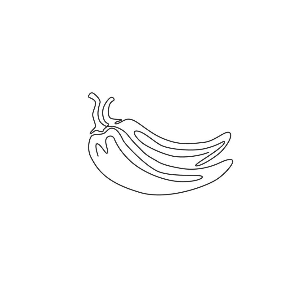 One continuous line drawing of whole healthy organic hot chili for farm logo identity. Fresh chile pepper concept for vegetable icon. Modern single line draw graphic design vector illustration