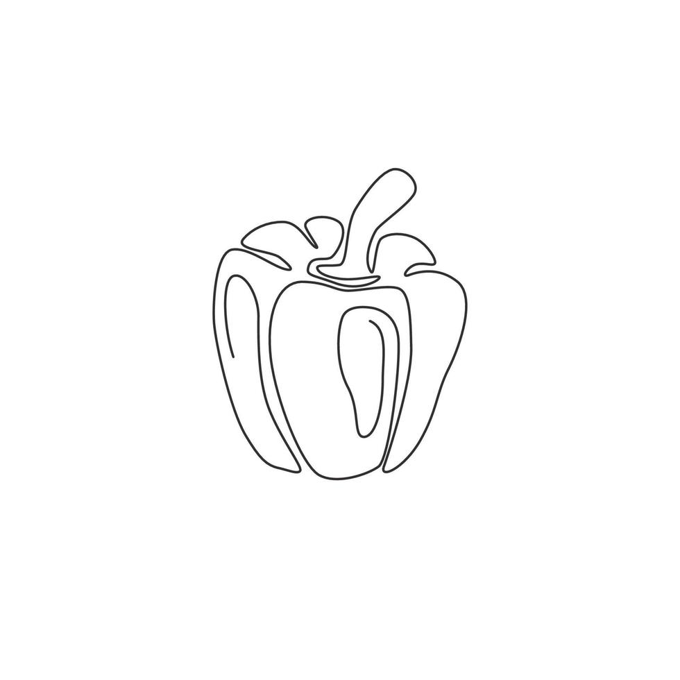 un dibujo de línea continua de pimentón orgánico sano para la identidad del logotipo de la plantación. concepto de pimiento fresco para el icono de hortalizas de frutas. Ilustración gráfica de vector de diseño de dibujo de una sola línea moderna