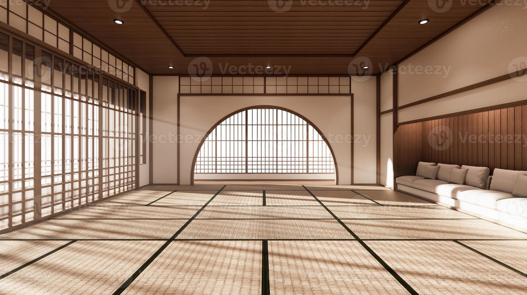 The room is spacious design of the Japanese style  And light in natural tones. 3D rendering photo