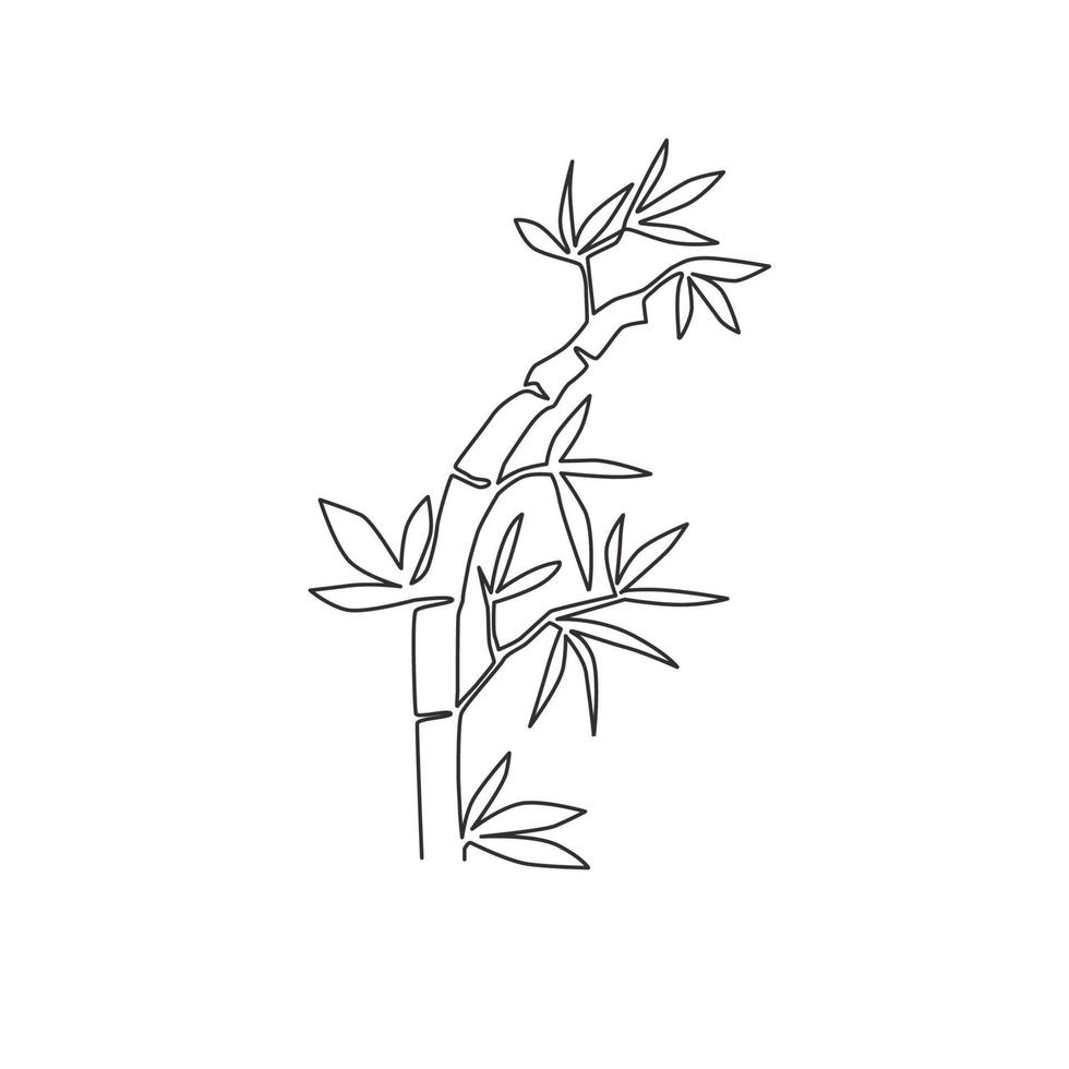 un dibujo de una sola línea de árboles de bambú para la identidad del logotipo de la plantación. concepto de planta con flores perennes de hoja perenne fresca para el icono de la planta. Ilustración gráfica de vector de diseño de dibujo de línea continua moderna
