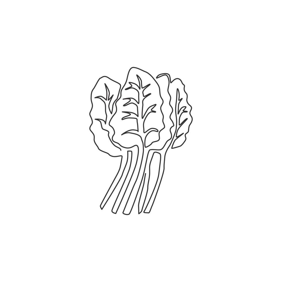 One single line drawing group pile of healthy organic swiss chard for farm logo identity. Fresh leafy spinach beet concept for vegetable icon. Modern continuous line draw design vector illustration