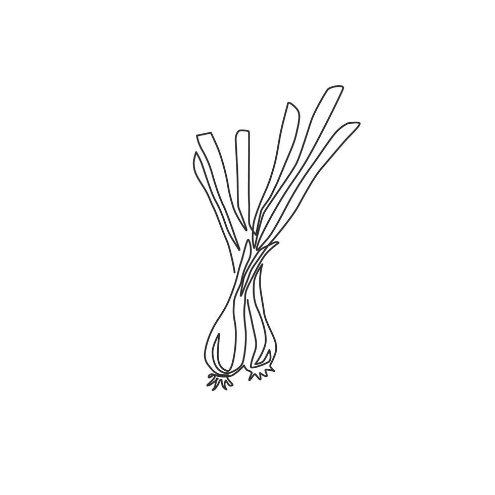 One single line drawing of whole healthy organic leek for plantation logo identity. Fresh ingredient concept for vegetable icon. Modern continuous line draw design vector graphic illustration