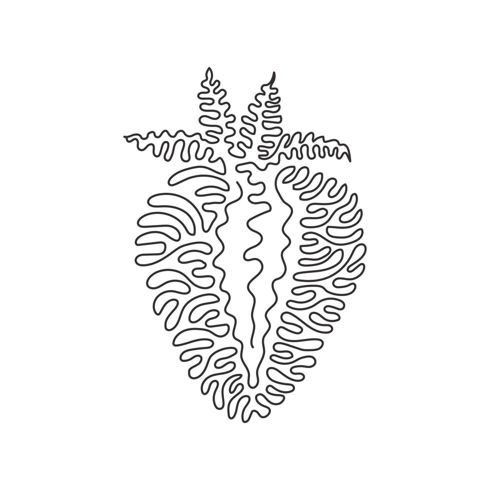 Continuous one line drawing sliced healthy organic strawberry for orchard logo identity. Fresh berry fruitage for fruit garden icon. Swirl curl style. Single line draw design vector illustration