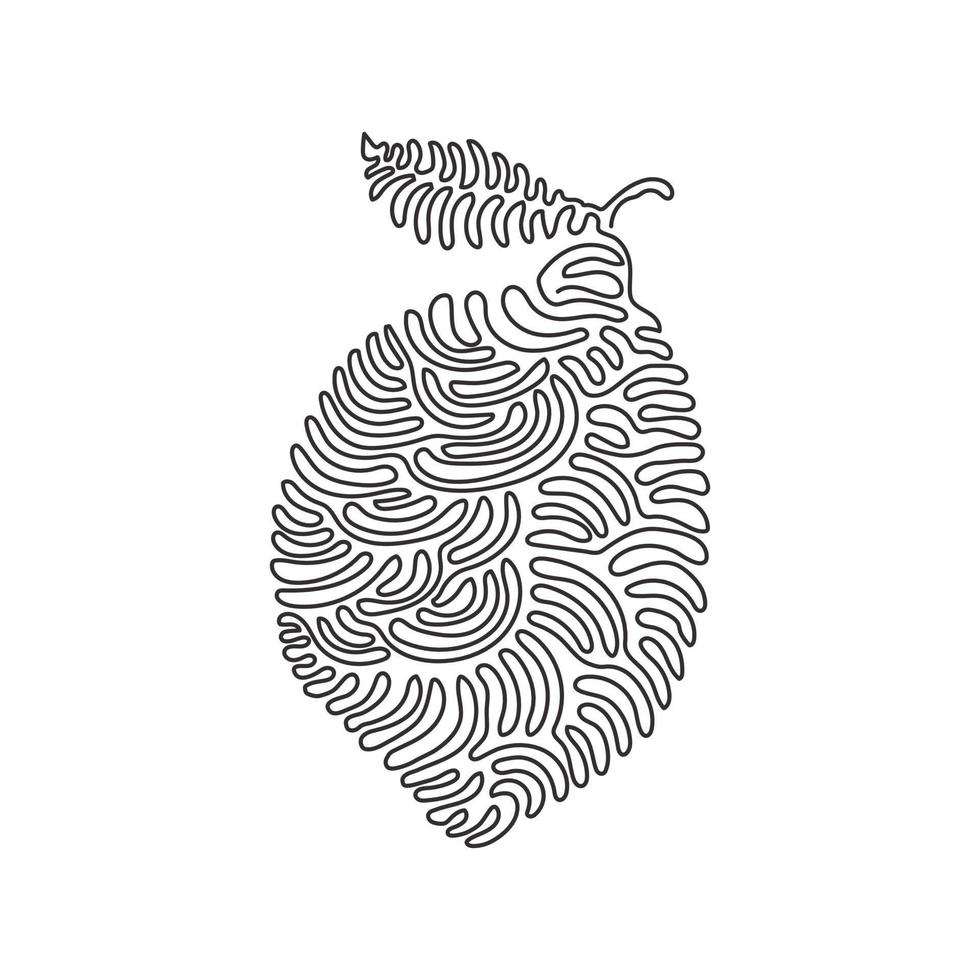 Continuous one line drawing whole healthy organic lemon for orchard logo identity. Fresh zest fruitage concept for fruit garden icon. Swirl curl style. Single line draw design vector illustration