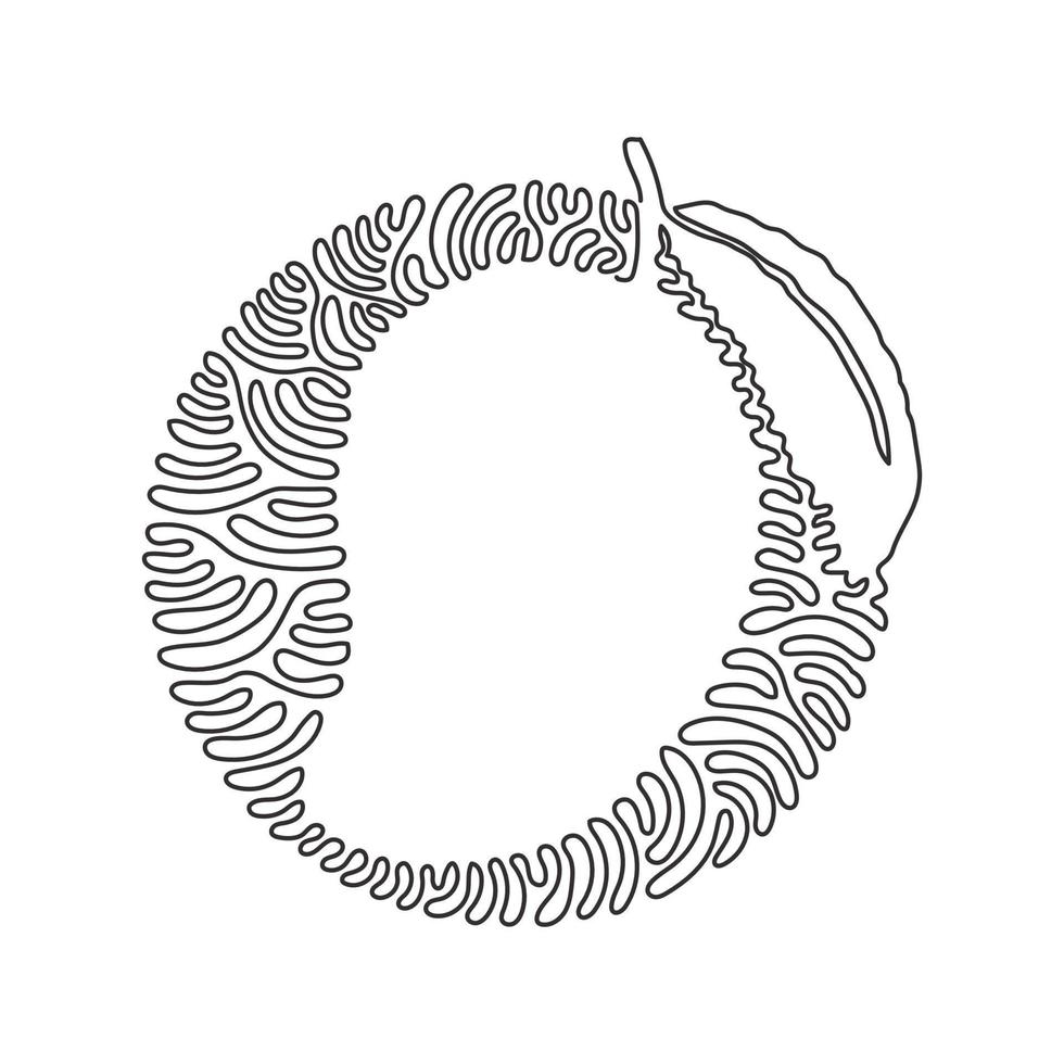 Single continuous line drawing healthy organic mango for orchard logo identity. Fresh tropical fruitage concept for fruit garden icon. Swirl curl circle background style. One line draw design vector