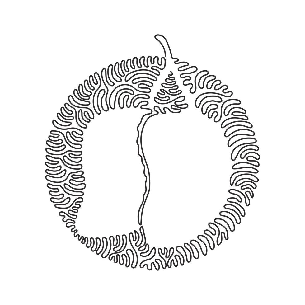 dibujo continuo de una línea mangos orgánicos saludables para la identidad del logotipo de huerto. concepto de fruitage tropical fresca para el icono de jardín de frutas. estilo del fondo del círculo del rizo del remolino. vector de diseño de dibujo de una sola línea