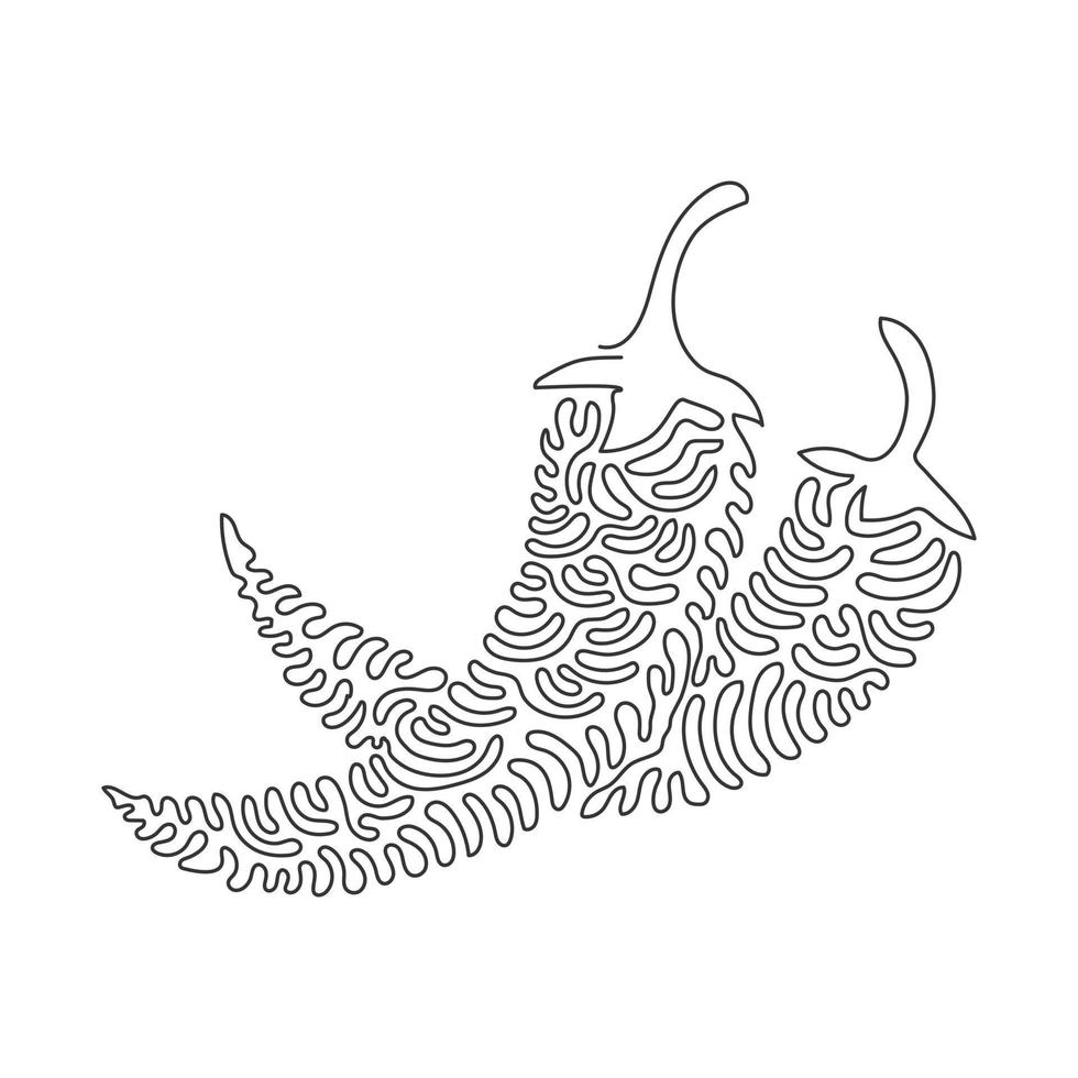 dibujo continuo de una línea de chiles picantes orgánicos saludables enteros para la identidad del logotipo de la granja. concepto de ají fresco para icono vegetal. estilo de rizo de remolino. Ilustración de vector de diseño de dibujo de una sola línea