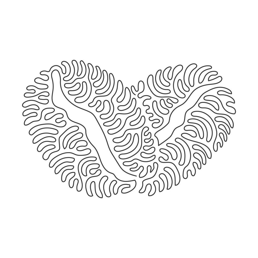 Continuous one line drawing whole healthy organic coffee bean for cafe logo identity. Fresh aromatic been concept for coffee shop icon. Swirl curl style. Single line draw design vector illustration