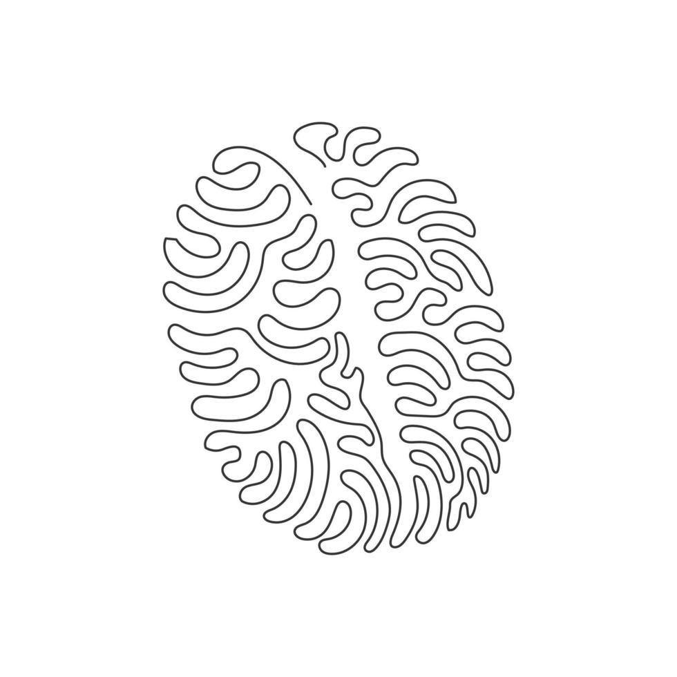 Continuous one line drawing whole healthy organic coffee bean for restaurant logo identity. Fresh aromatic seed concept for coffee shop icon. Swirl curl style. Single line draw design vector graphic