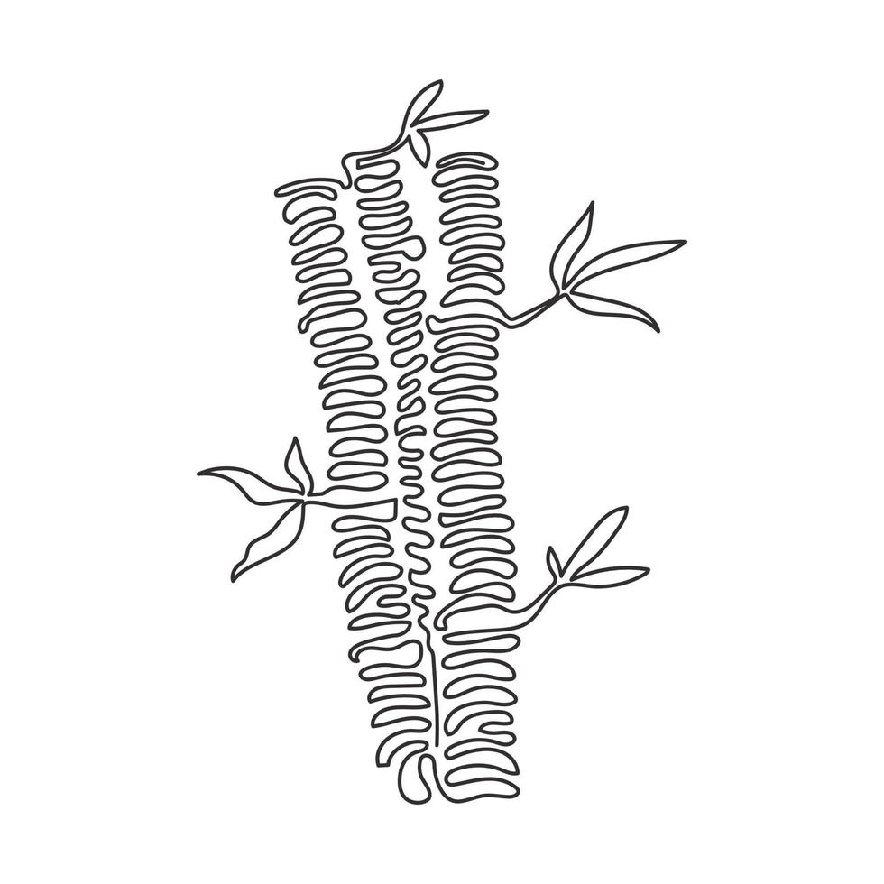 árboles de bambú de dibujo continuo de una línea para la identidad del logotipo de la plantación. concepto de planta con flores perennes de hoja perenne fresca para el icono de la planta. estilo de rizo de remolino. Ilustración de vector de diseño de dibujo de una sola línea