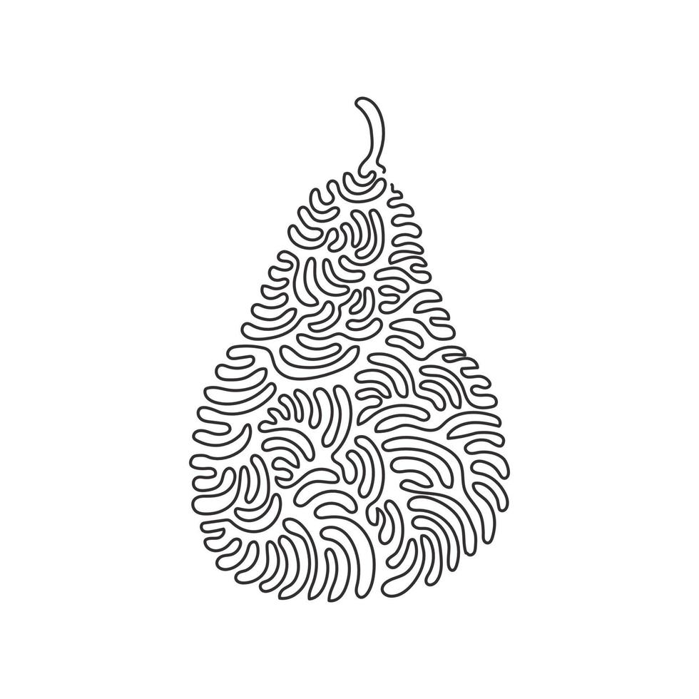 Single continuous line drawing whole healthy organic pear for orchard logo identity. Fresh summer fruitage concept for fruit garden icon. Swirl curl style. One line draw design vector illustration