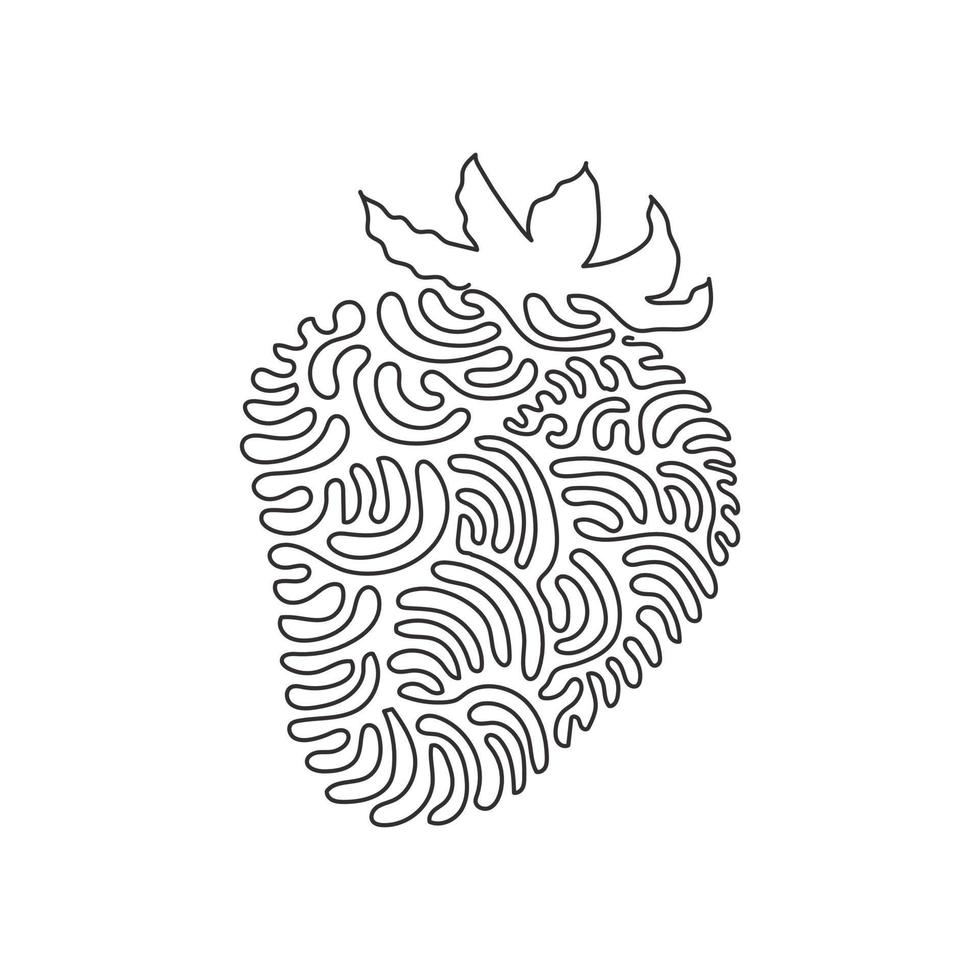 Single continuous line drawing whole healthy organic strawberry for orchard logo identity. Fresh berry concept for fruit garden icon. Swirl curl style. One line draw graphic design vector illustration