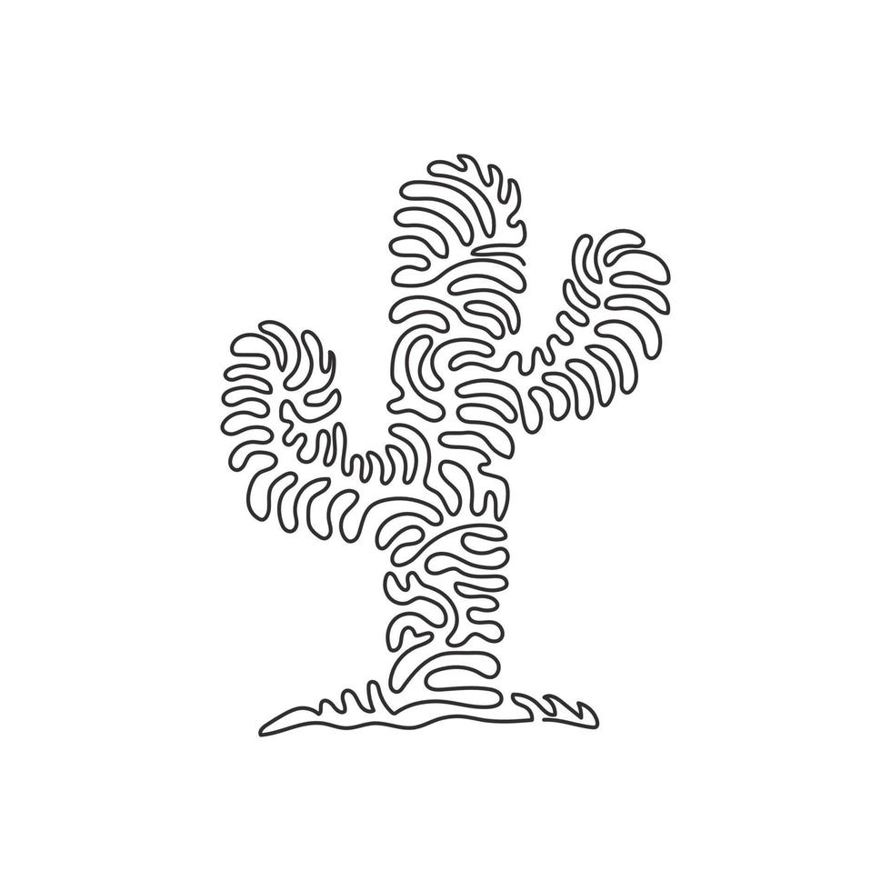 Planta de cactus espinoso tropical de dibujo de una sola línea. Planta de interior de cactus decorativa imprimible para adorno de papel tapiz de decoración del hogar. estilo de rizo de remolino. Ilustración de vector de diseño de dibujo de línea continua moderna