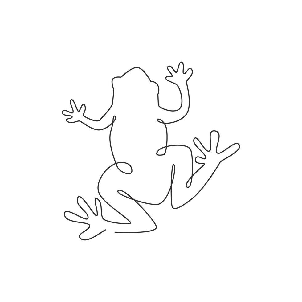 One single line drawing of cute frog for company logo identity. Amphibian animal icon concept. Trendy continuous line draw vector design graphic illustration