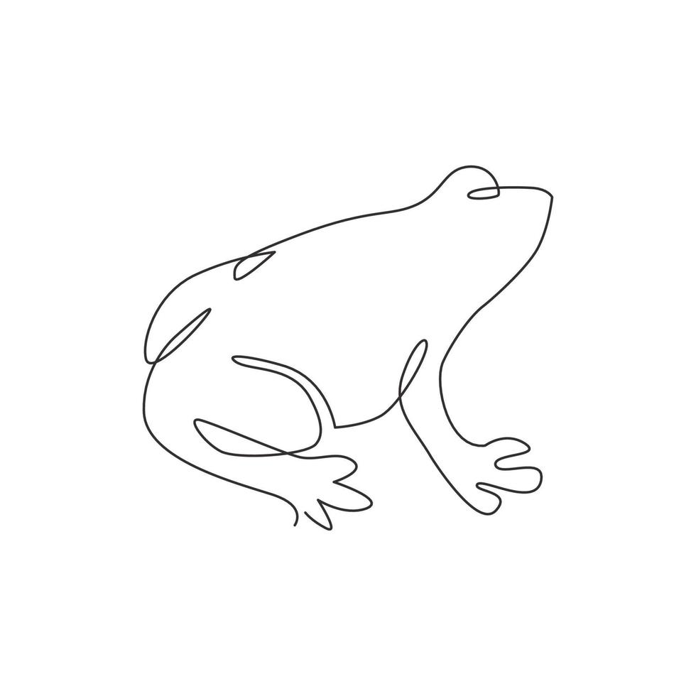 One single line drawing of cute frog for company logo identity. Amphibian animal icon concept. Modern continuous line vector draw graphic design illustration