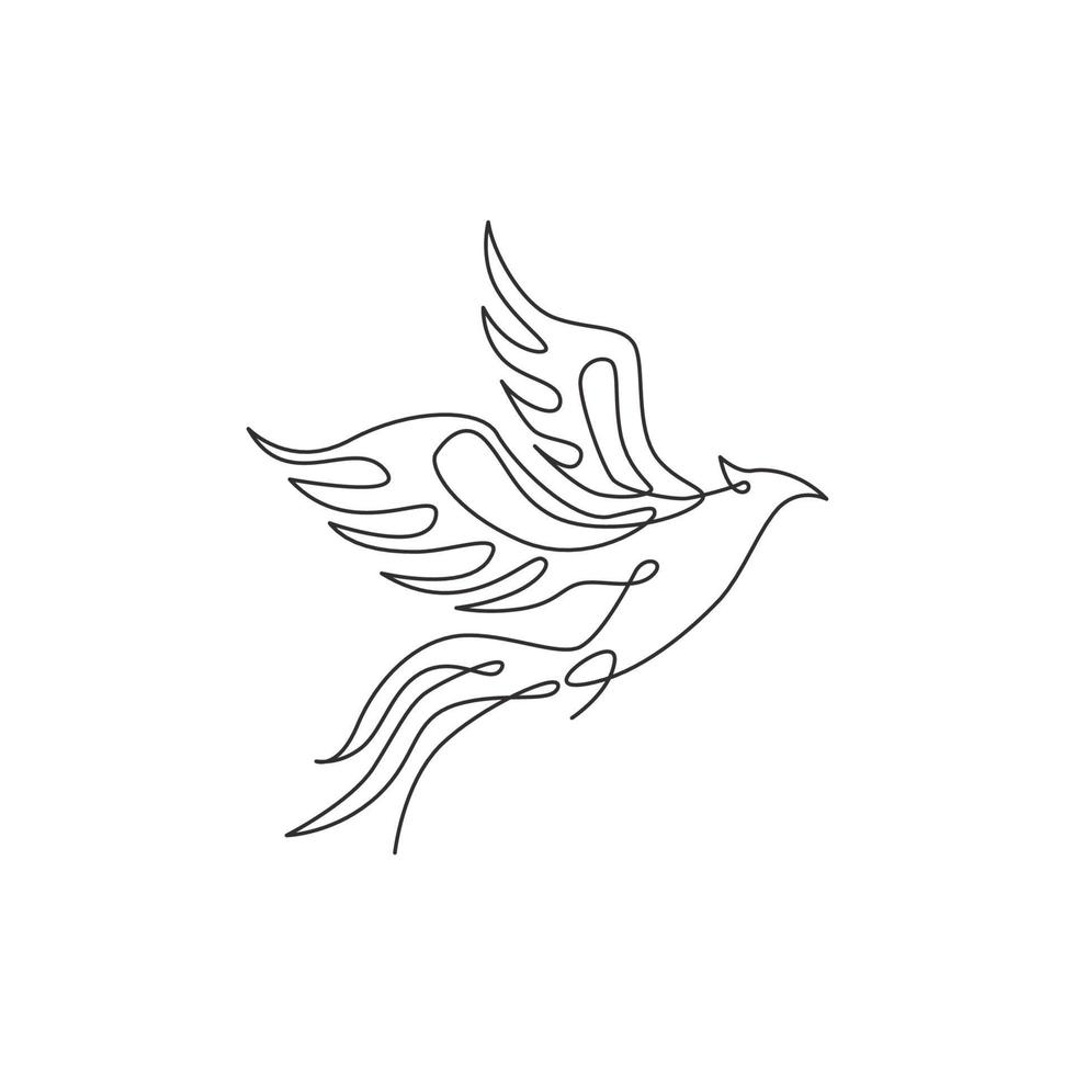 One single line drawing of luxury phoenix bird for company logo identity. Business corporation icon concept from animal shape. Trendy continuous line vector draw graphic design illustration