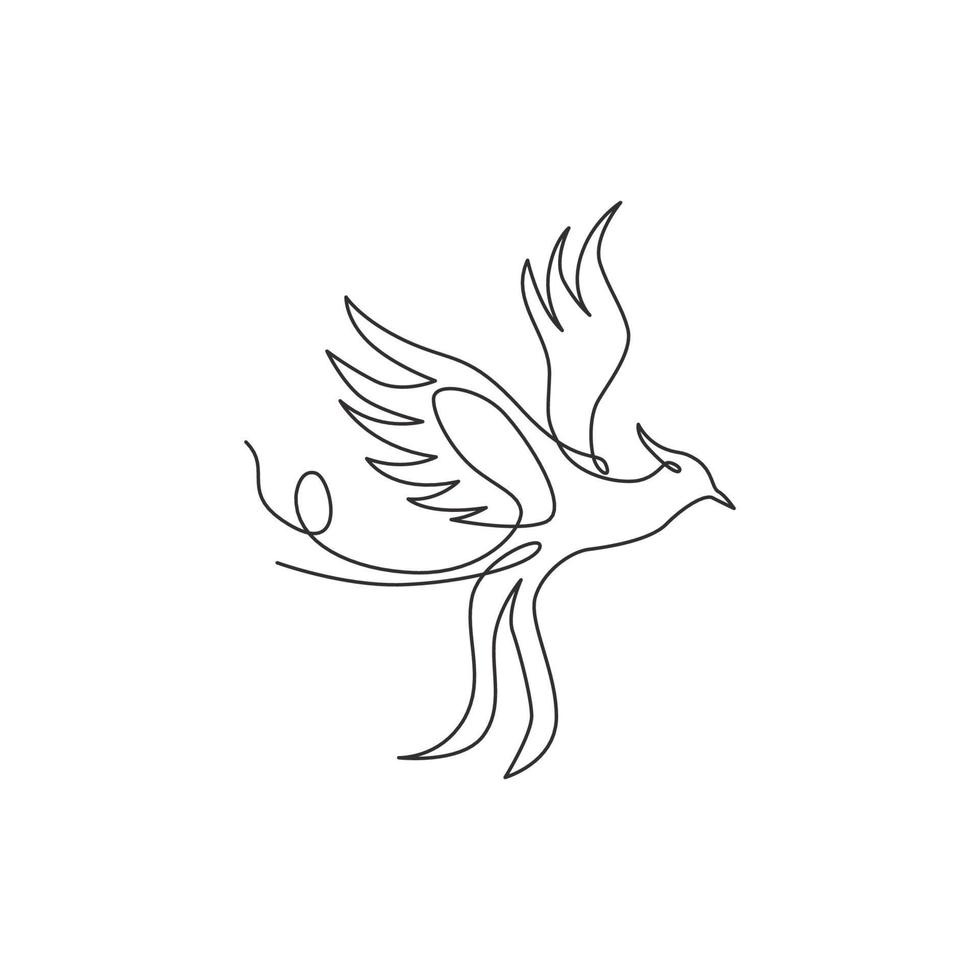 One single line drawing of luxury phoenix bird for company logo identity. Business corporation icon concept from animal shape. Dynamic continuous line graphic draw design vector illustration