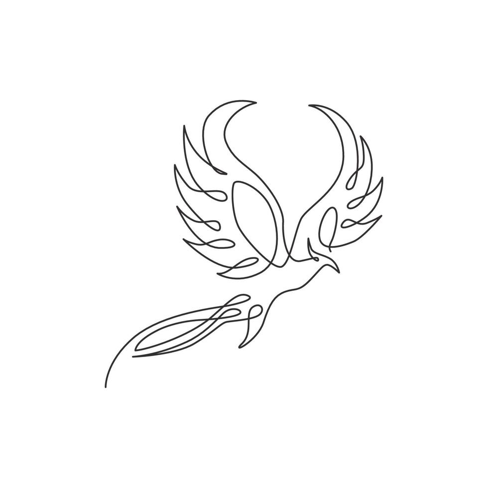 One continuous line drawing of elegant phoenix bird for company logo identity. Business icon concept from animal shape. Modern single line draw vector design graphic illustration