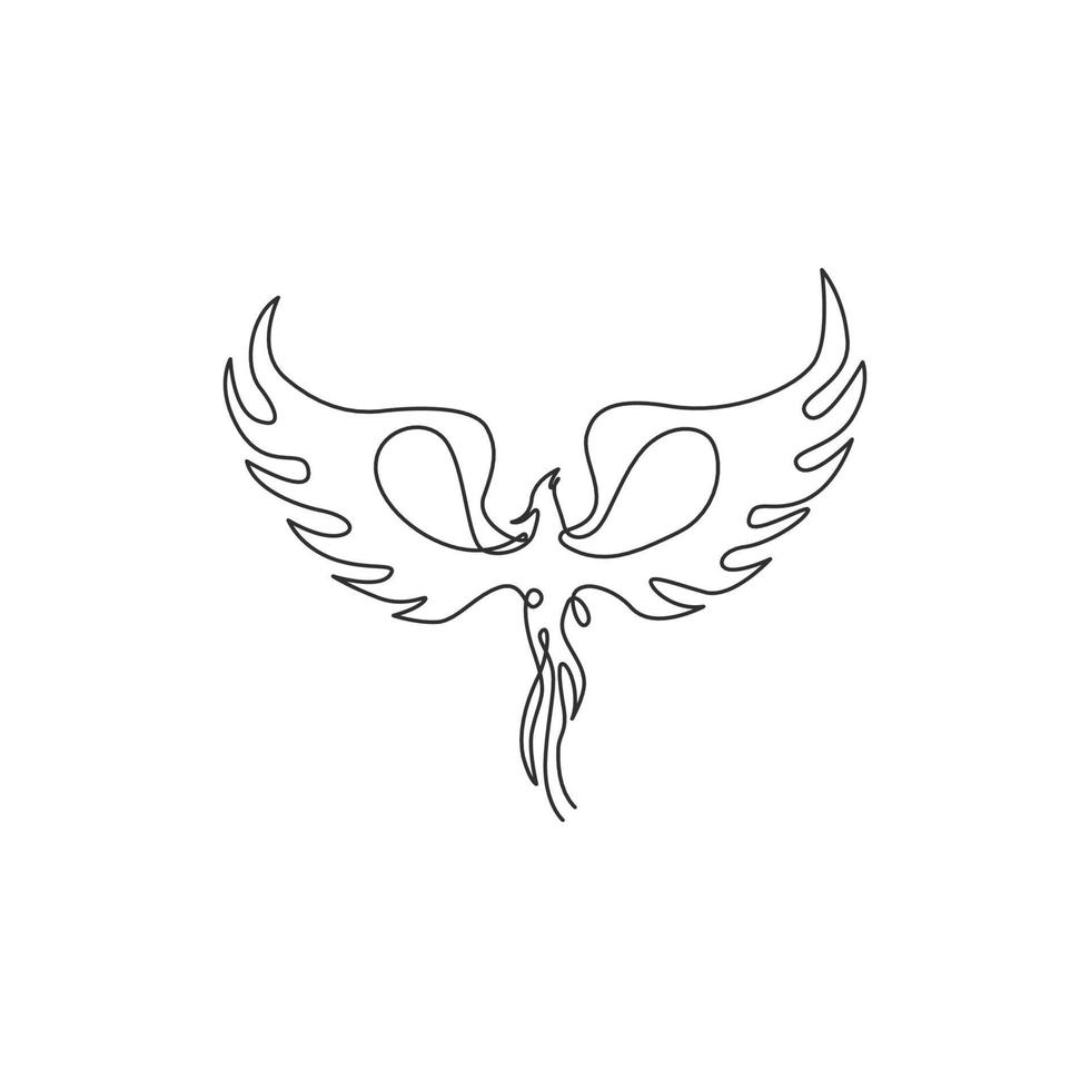 One single line drawing of luxury phoenix bird for company logo identity. Business corporation icon concept from animal shape. Modern continuous line draw vector design graphic illustration