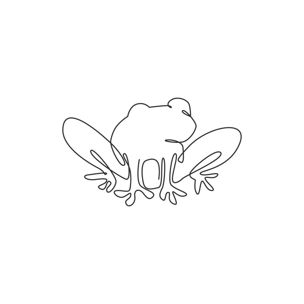 One continuous line drawing of funny frog for kids toy logo identity. Reptile animal icon concept. Modern single line graphic draw vector design illustration