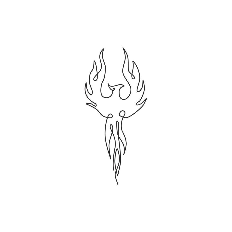 Single continuous line drawing of flame phoenix bird for corporate logo identity. Company icon concept from fauna shape. Trendy one line draw design vector graphic illustration