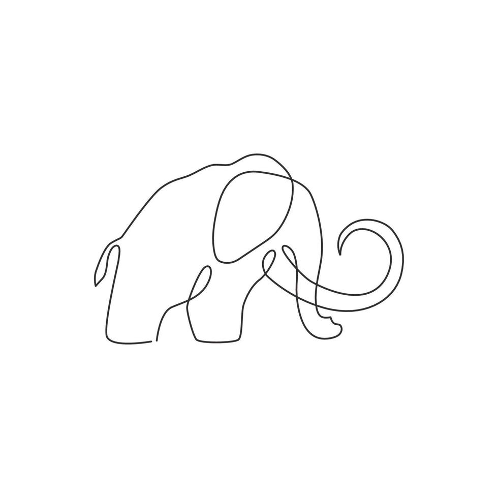 One single line drawing of big mammoth business logo identity. Prehistory animal from ice age icon concept. Trendy continuous line draw design vector graphic illustration