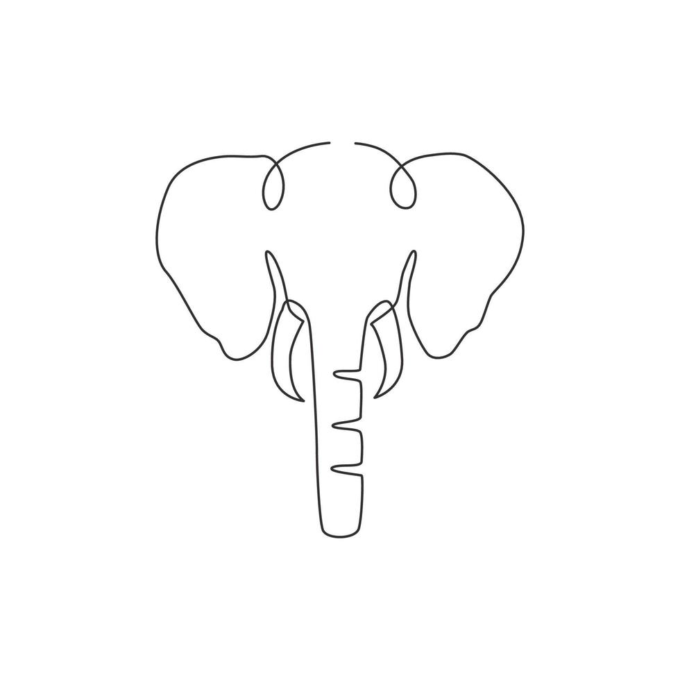 Single continuous line drawing of big cute elephant business logo identity. African safari icon concept. Dynamic one line graphic draw design vector illustration