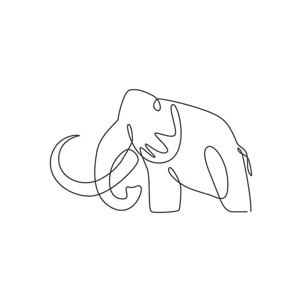 One continuous line drawing of big mammoth company logo identity. Prehistoric animal from ice age icon concept. Modern single line draw vector graphic design illustration