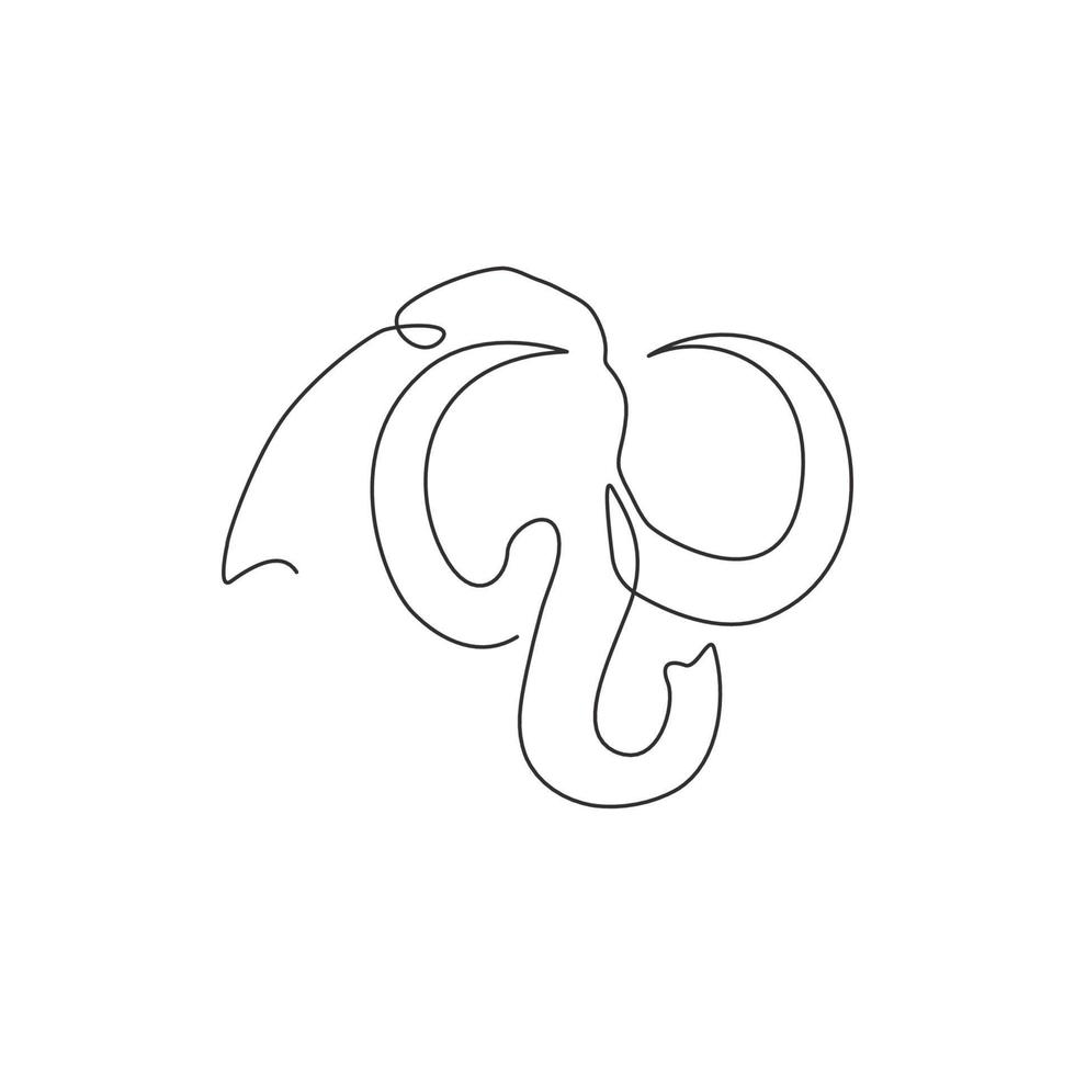 One continuous line drawing of big mammoth company logo identity. Prehistoric animal from ice age icon concept. Dynamic single line draw design vector graphic illustration