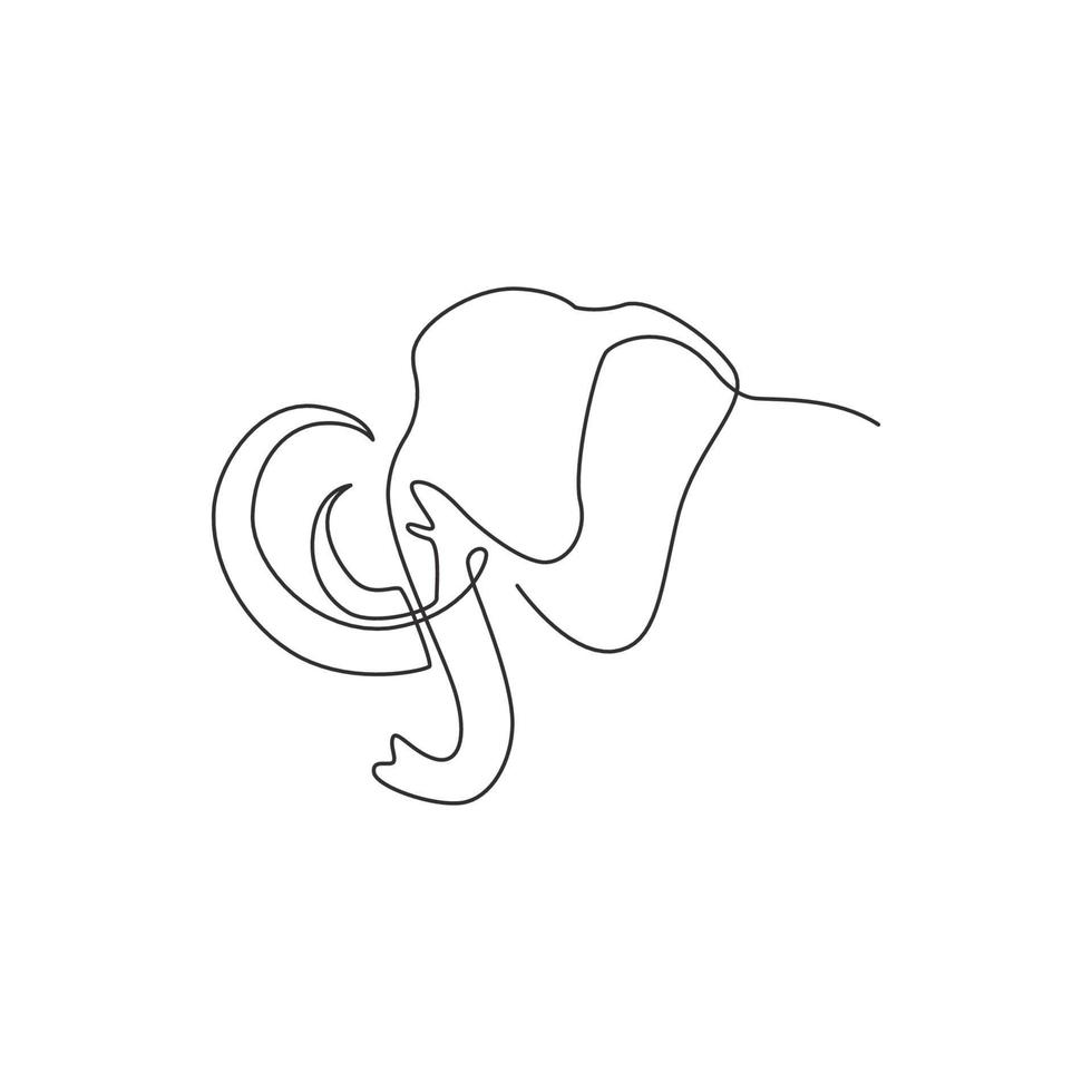 Single continuous line drawing of big mammoth corporate logo identity. Ancient animal from ice age icon concept. Modern one line graphic draw design vector illustration