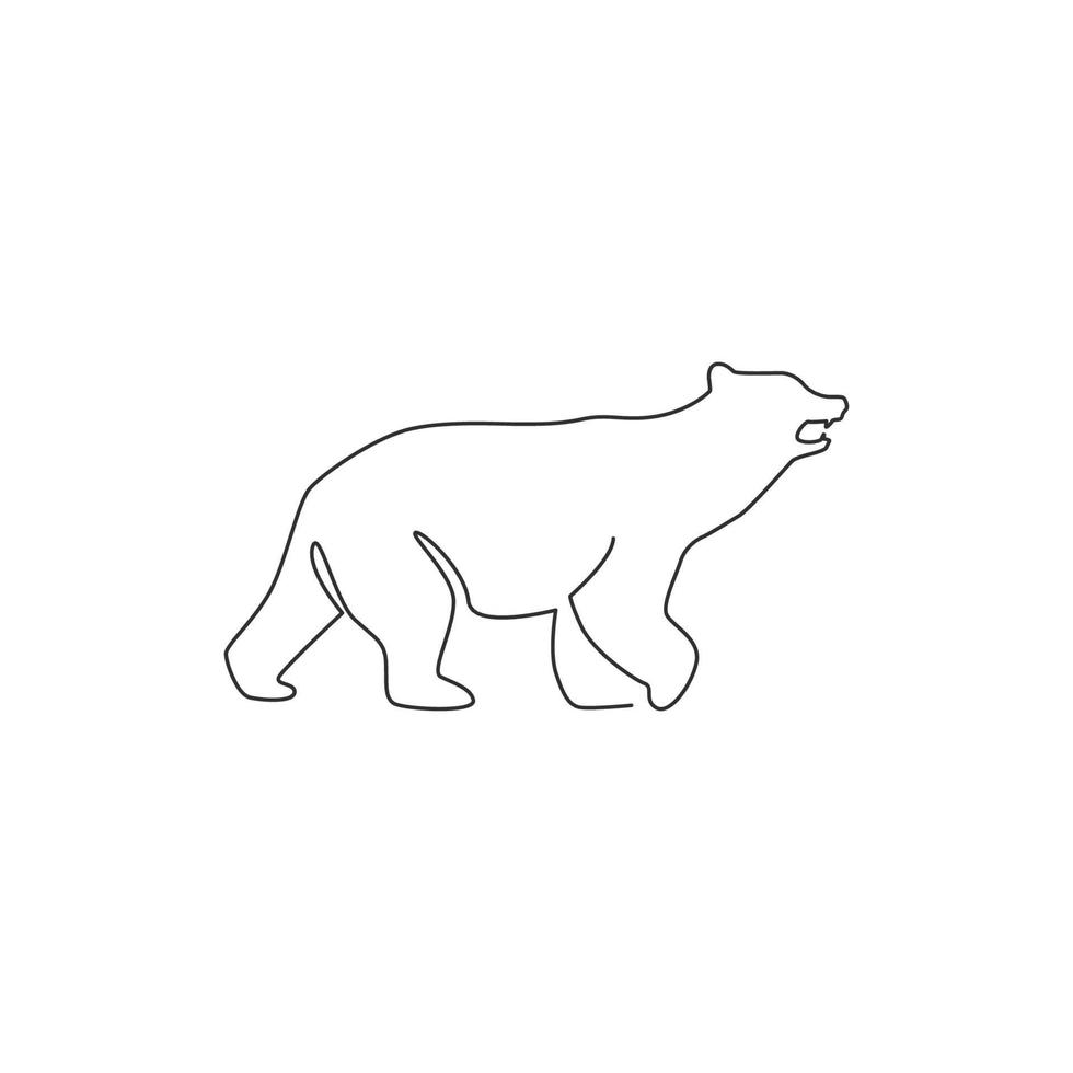 One continuous line drawing of elegant bear for company logo identity. Business icon concept from wild mammal animal shape. Dynamic single line draw vector graphic design illustration
