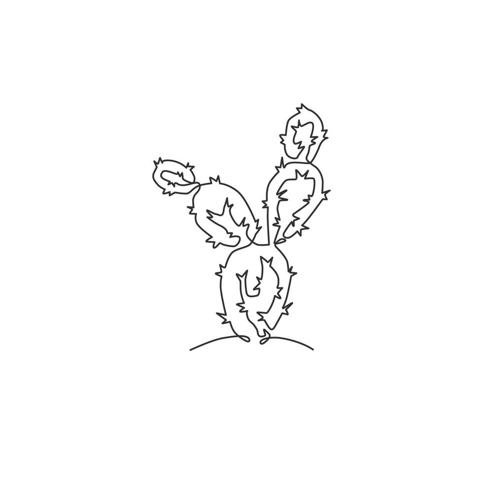 una sola línea de dibujo de plantas de cactus espinosas tropicales exóticas. Concepto de planta de interior de cactus decorativos imprimibles para adornos de decoración de paredes del hogar. Ilustración de vector de diseño gráfico de dibujo de línea continua moderna