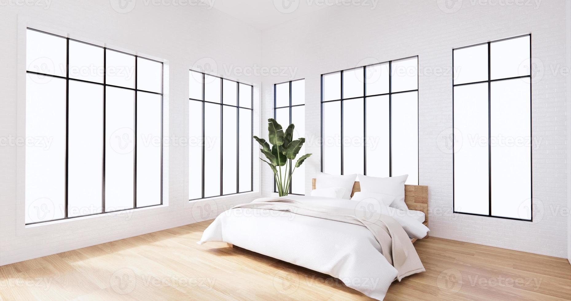 Bedroom interior loft style white wall brick. 3D rendering photo