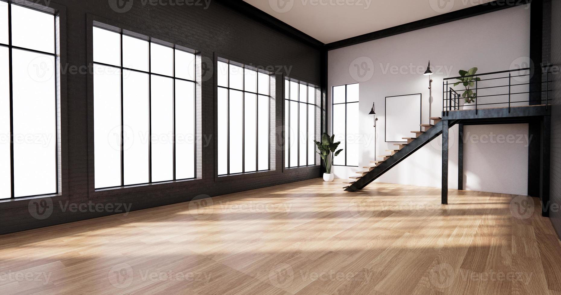 el interior, moderno diseño de interiores de estilo loft. Representación 3d foto