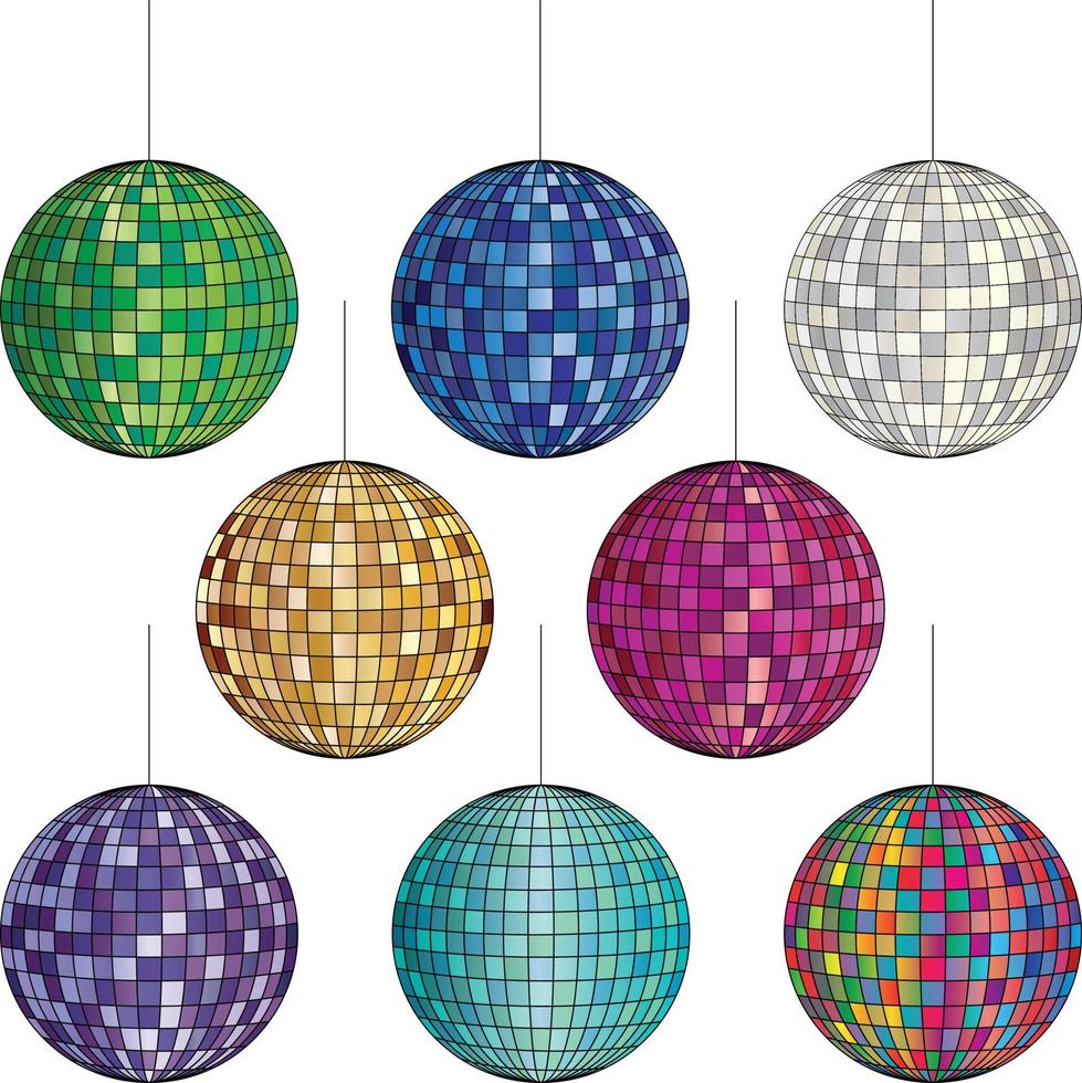 vector colorful mirrored disco ball illustrations