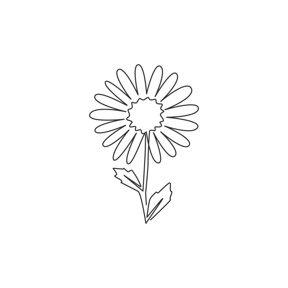 Un dibujo de línea continua de bellis perennis fresca de belleza para decoración de pared, póster de arte. Concepto de flor de Margarita decorativa imprimible para tela textil. Ilustración de vector de diseño de dibujo de línea única moderna