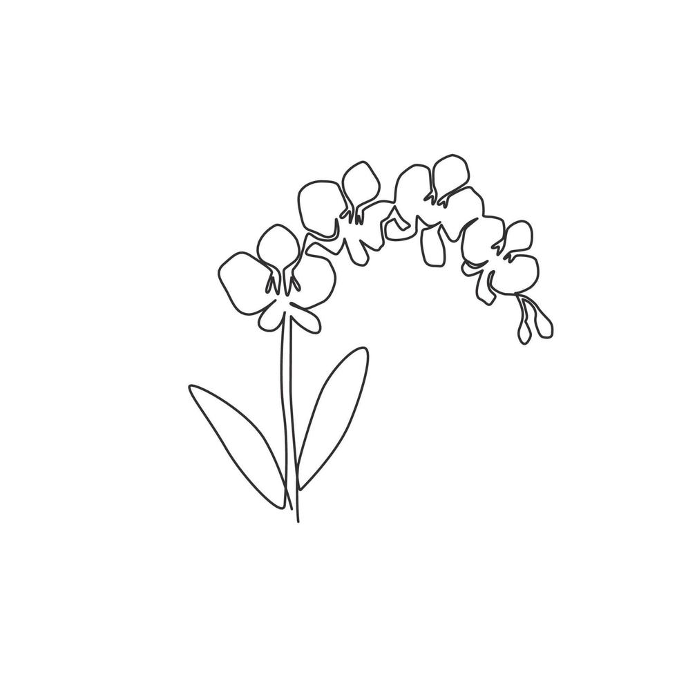 One single line drawing of beauty fresh gladiolus for home wall decor poster art. Printable decorative sword gladius flower concept for fashion textile. Continuous line draw design vector illustration