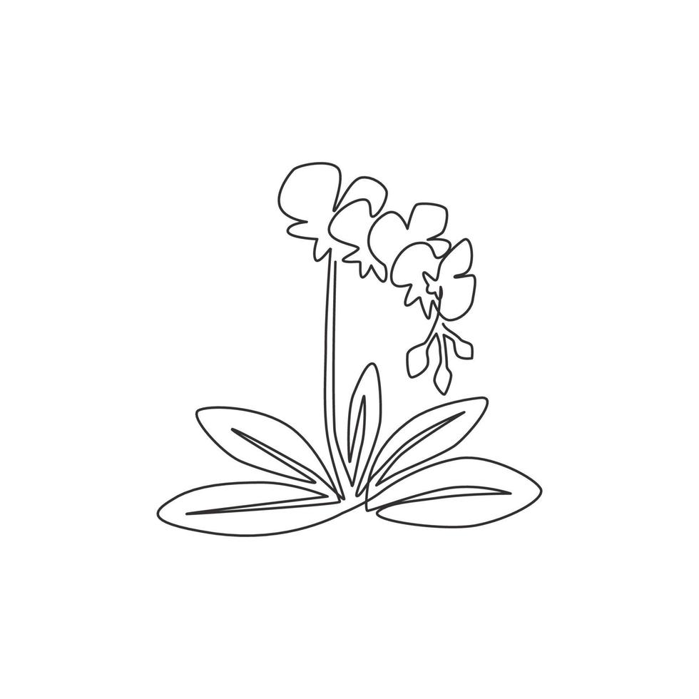 One continuous line drawing of beauty fresh lily for home wall art decor poster. Printable sword gladius flower concept for wedding invitation card. Modern single line draw design vector illustration