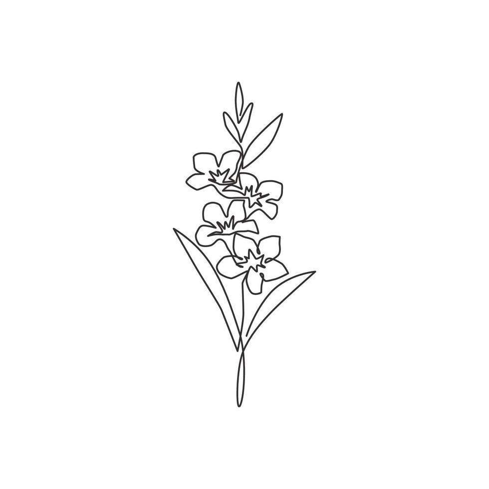 Dibujo de línea continua única de la flor de jazmín de hoja perenne fresca de la belleza para la impresión del arte de la decoración de la pared del hogar. cartel decorativo concepto jasminum. Ilustración gráfica de vector de diseño de dibujo de una línea moderna