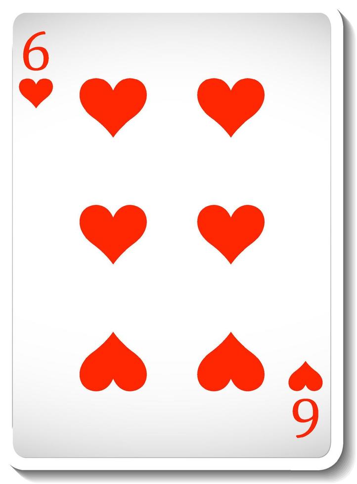 Six of Hearts Playing Card Isolated vector