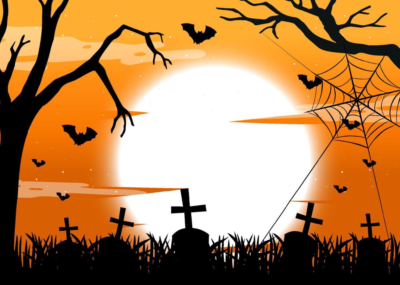 Spooky forest background with full moon vector