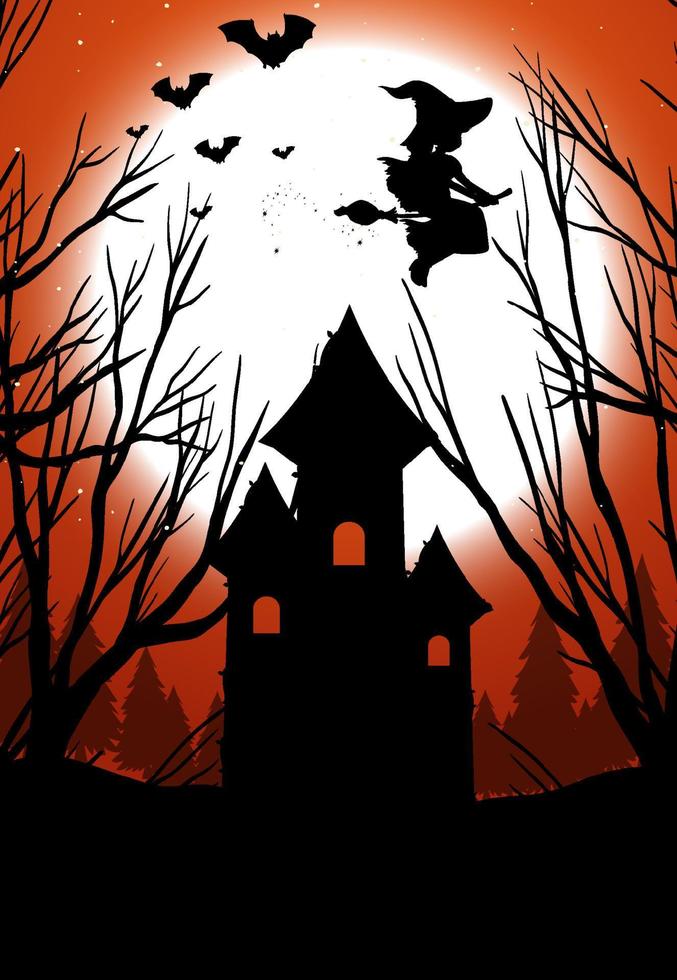 Halloween night background with witch silhouette vector