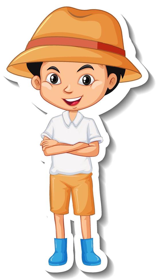 A boy wearing gardener hat cartoon character sticker vector