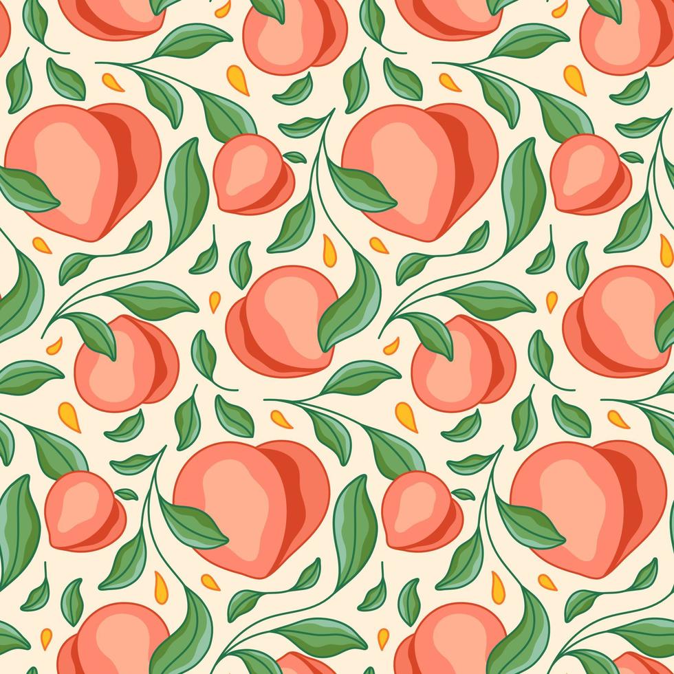 Peach Fruit Vector Seamless Pattern Design