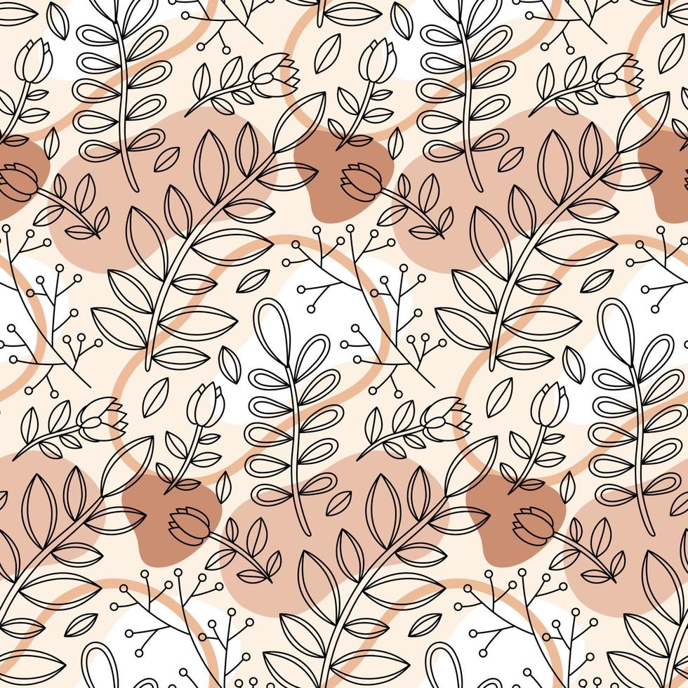 Autumn Floral Line Art Vector Seamless Pattern Design