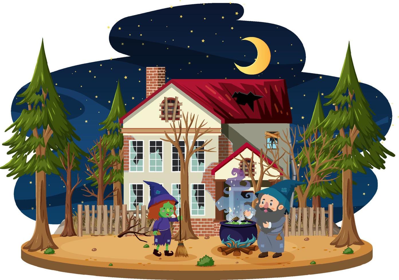 Witch and wizard cooking potion at the haunted house vector