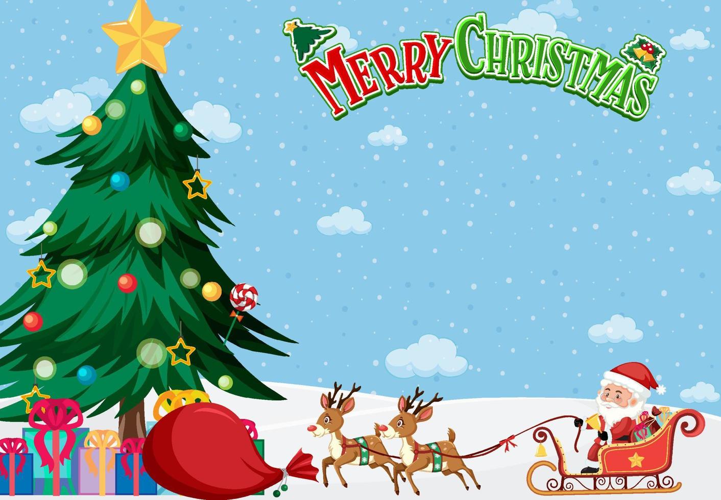 Merry Christmas card template with Santa Claus and reindeer vector