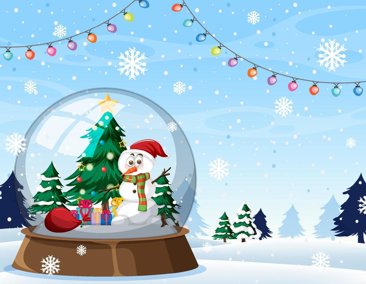 plantilla de fondo de feliz navidad con snowdome vector