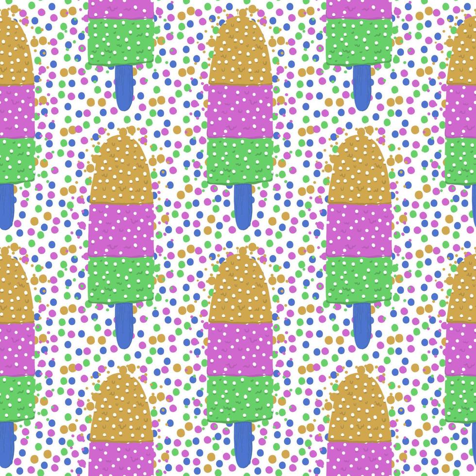 Ice-cream summer seamless pattern. Bright color. Hand drawn style. vector